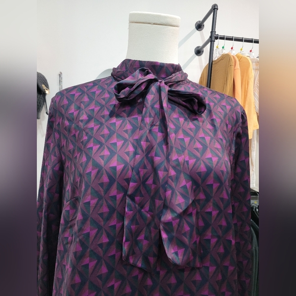 Twik Purple Patterned Blouse with Bow - Picture 2 of 8